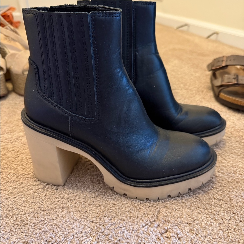 Dolce vita Black Leather Chunky Heel Ankle Boots